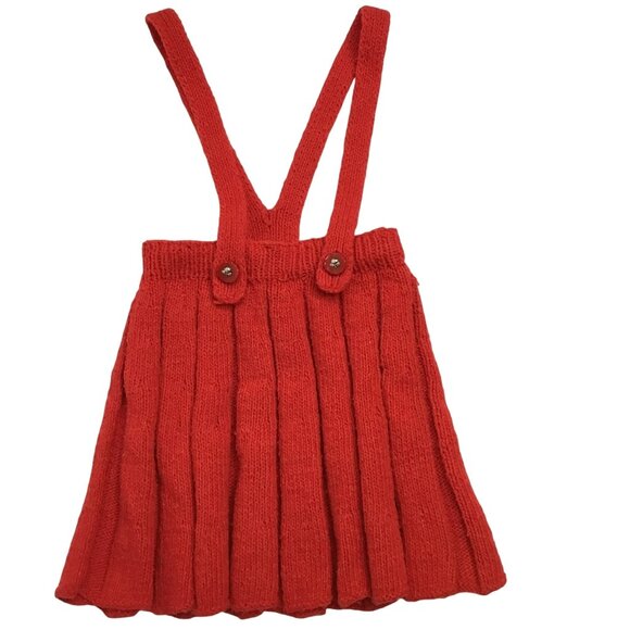 VTG Handmade Knit Suspender Skirt Baby Girl 2T Red Cotton Cottagecore VBC - Picture 1 of 7